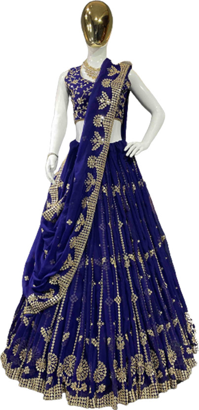 Self Design Semi Stitched Lehenga Choli (Blue)