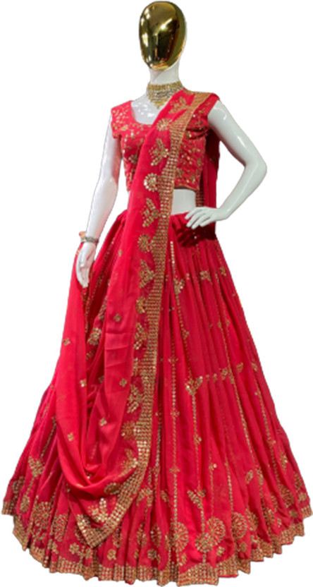 Self Design Semi Stitched Lehenga Choli (Red)
