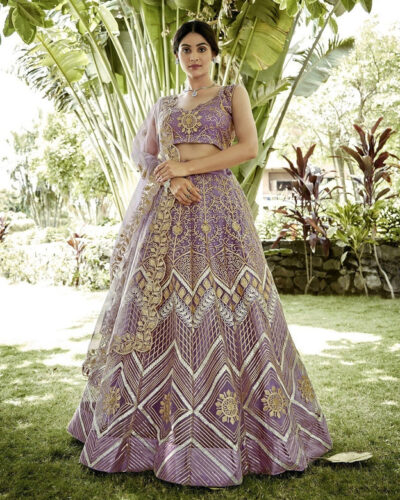 Embroidered Semi Stitched Lehenga Choli (Purple)