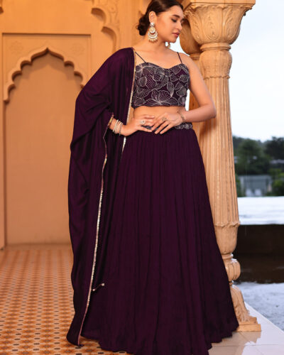 Embroidered Semi Stitched Lehenga Choli (Purple)