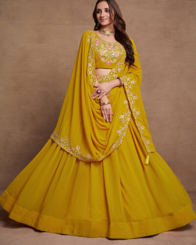 Solid Semi Stitched Lehenga Choli (Yellow)