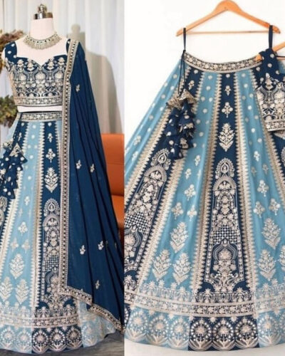 Embroidered Semi Stitched Lehenga Choli (Dark Blue, Light Blue)