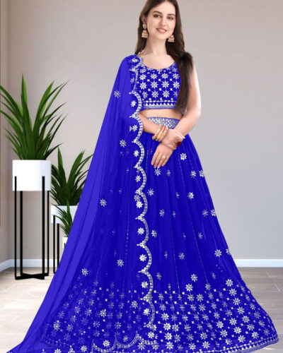 Embroidered Semi Stitched Lehenga Choli (Blue)
