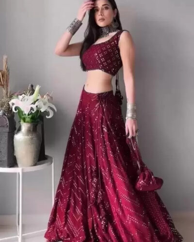 Embroidered Semi Stitched Lehenga Choli (Maroon)