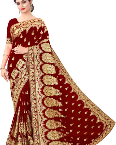 Self Design, Embroidered Bollywood Georgette Saree (Maroon)