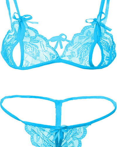 Bra & Panty Set Embroidered Light Blue Lingerie Set