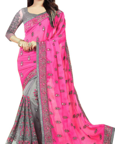 Self Design, Embroidered Bollywood Georgette, Net Saree (Multicolor)