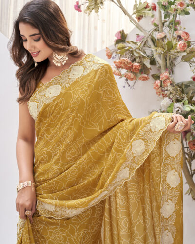 Embellished Bollywood Georgette Saree (Yellow)