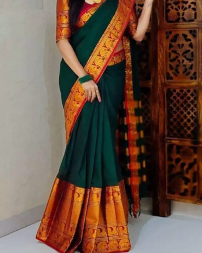 Woven Kanjivaram Jacquard Saree (Dark Green)