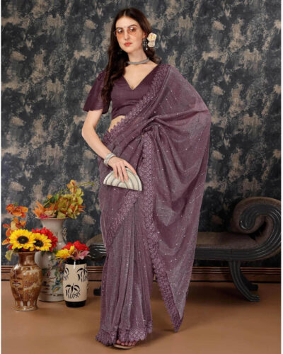 Embellished Bollywood Lycra Blend Saree (Purple)