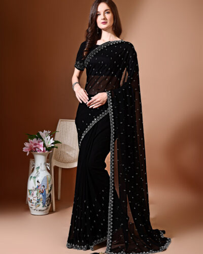 Embellished Bollywood Chiffon Saree (Black)