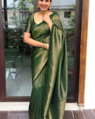 Woven Banarasi Jacquard Saree (Green)