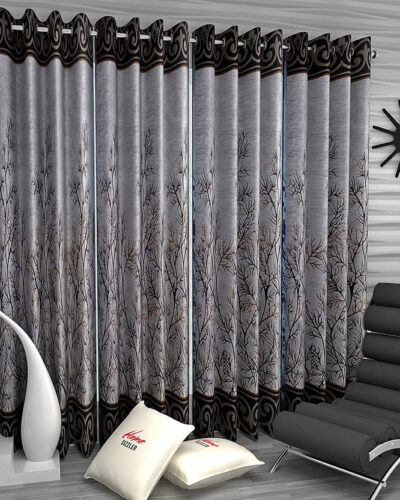 Home Sizzler 214 cm (7 ft) Door Polyester Semi Transparent Curtain (Pack Of 4) (Brown, Printed)