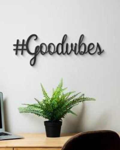IRIS Decore GOODVIBES MDF Plaque Cutout Ready to Hang Home Office Decor Wall Art (12 inch, Black)