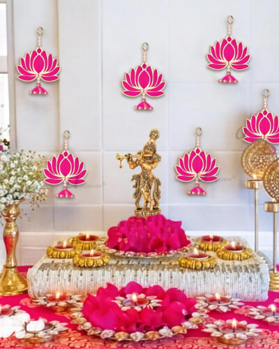 Ascension Handmade Lotus Latkan Hanging for Home Temple Diwali Decoration Gift Items Pack of 6 (16 cm X 10 cm, Multicolor)