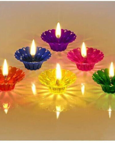 BS NATURAL 3D Shadow Reflection Floating Plastic Lamp | Decorative Diwali Diya Candle_pd51 Plastic (Pack of 12) Table Diya Set (Height: 2.5 inch)