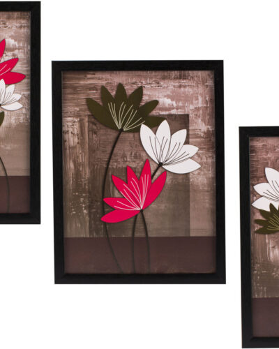 Indianara 3 PC SET OF FLORAL PAINTINGS WITHOUT GLASS 5.2 X 12.5, 9.5 X 12.5, 5.2 X 12.5 INCH Digital Reprint 13 inch x 10 inch Painting (With Frame, Pack of 3)