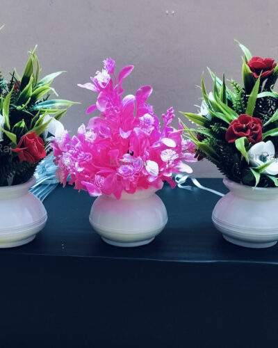 KanRaj Artificial Plant For Home/Office Table Decoration or Gift Multicolor, Pink Rose Artificial Flower with Pot (6 inch, Pack of 3, Flower with Basket)