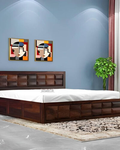 CLANECRAFT Solid Sheesham Wood King Size Bed Without Mattress For Bedroom/Hotel | Solid Wood King Box Bed (Finish Color - Walnut Finish, Delivery Condition - DIY(Do-It-Yourself))