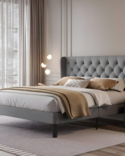 Flipkart Perfect Homes Engineered Wood Upholstered Queen Size Bed with Headboard for Bedroom Engineered Wood Queen Bed (Finish Color - Light Grey, Delivery Condition - DIY(Do-It-Yourself))
