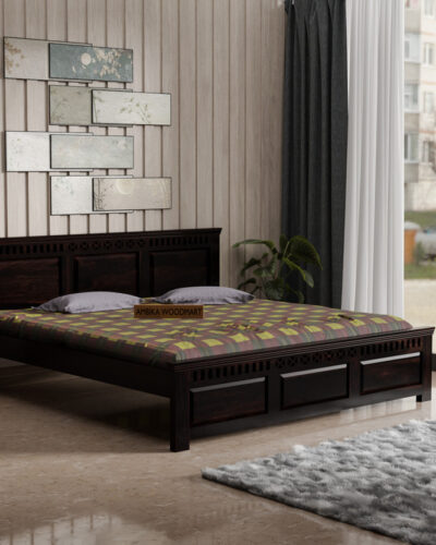 AMBICA WOODMART AMBICA WOODMART Shesham Wood Bed Solid Wood King Bed (Finish Color - Walnut, Delivery Condition - DIY(Do-It-Yourself))