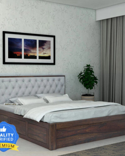 Ganpati Arts Sheesham Wood Decan King Size Bed with Box Storage For Livingroom/Bedroom/Home Solid Wood King Box Bed (Finish Color - Walnut, Delivery Condition - DIY(Do-It-Yourself))