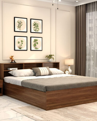 Floresta Wud Engineered Wood King Size Bed With Box Storage (Without Bedside Table) Engineered Wood King Box Bed (Finish Color - Columbian Walnut, Delivery Condition - DIY(Do-It-Yourself))