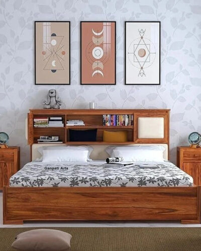 Ganpati Arts Sheesham Wood Maharaja Bed for Bedroom/Hotel/Wooden Cot/Bed With Box Storage Solid Wood King Box Bed (Finish Color - Natural Finish, Delivery Condition - DIY(Do-It-Yourself))