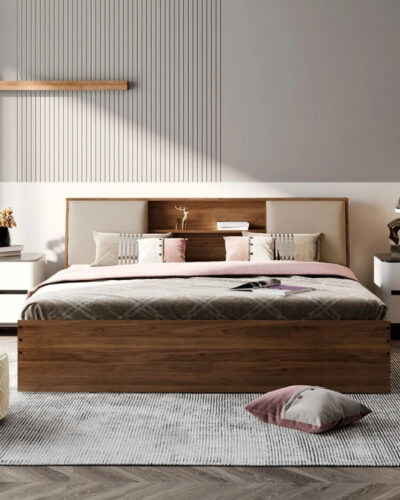 Wakefit Orion Engineered Wood King Bed (Finish Color - Bed (Columbian Walnut), Upholstery (Omega Pearl), Delivery Condition - Knock Down)