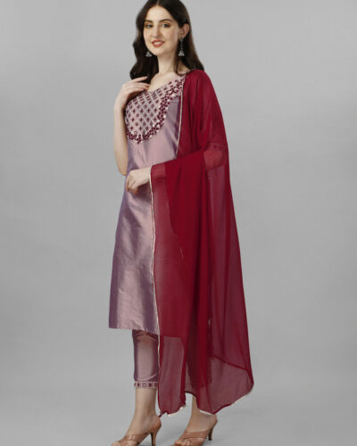 Women Art Silk Kurta Pant Dupatta Set