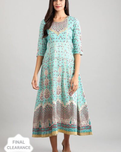 Women Animal Print Polyester A-line Kurta (Green)