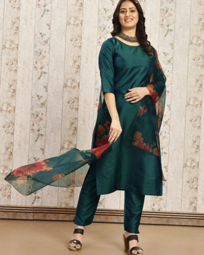 Women Art Silk Kurta Pant Dupatta Set