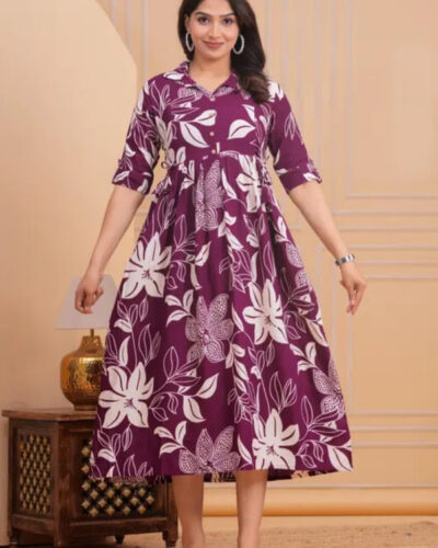 Women A-line Purple Above Knee/Mid Thigh Length Dress