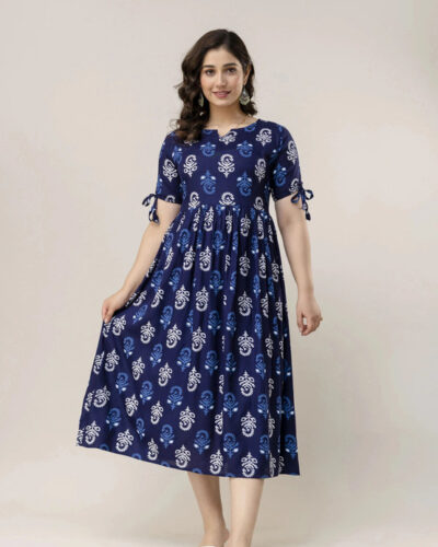 Women Fit and Flare Dark Blue Midi/Calf Length Dress