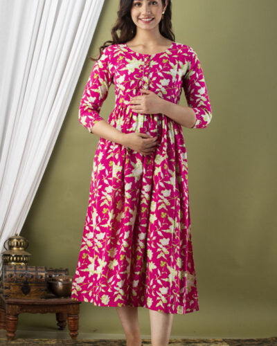 Women Floral Print Pure Cotton A-line Kurta (Pink, White)