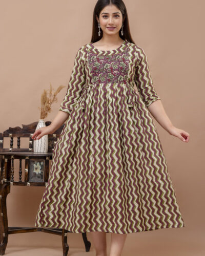 Women Printed Pure Cotton Anarkali Kurta (Multicolor)