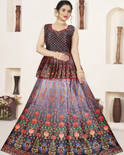 Printed Stitched Lehenga Choli (Black)