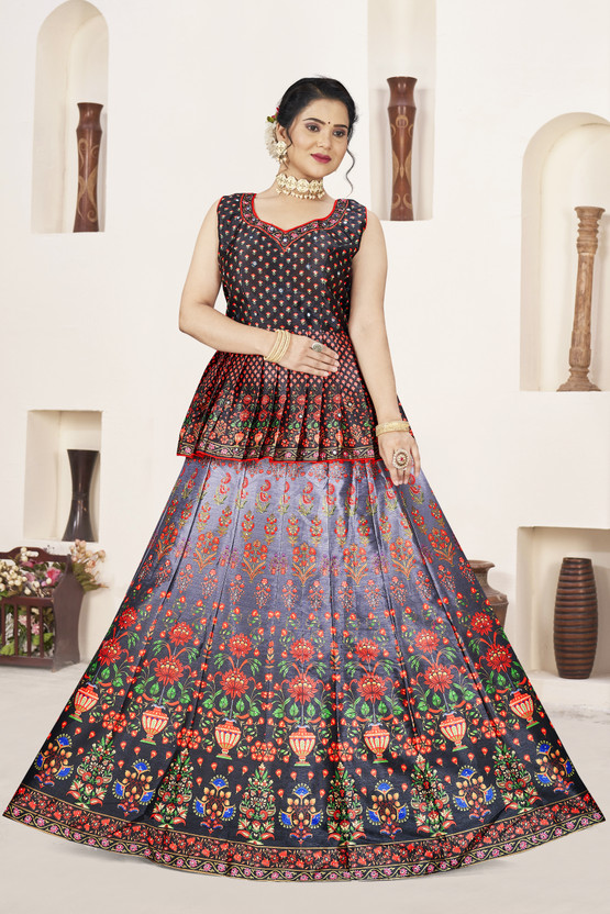 Printed Stitched Lehenga Choli (Black)