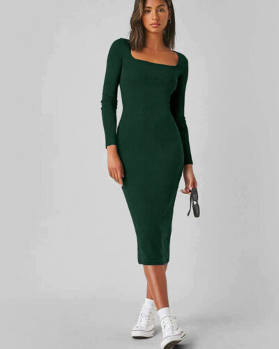 Women Bodycon Dark Green Midi/Calf Length Dress