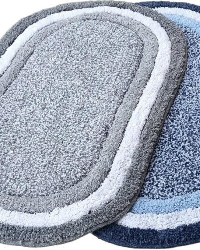 MY HOME Cotton Door Mat (Blue & Grey, Large, Pack of 2)