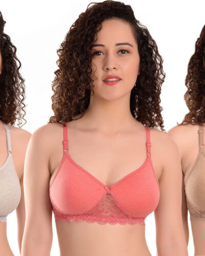 Pack of 3 Women Bralette Lightly Padded Bra (Grey, Beige, Pink)