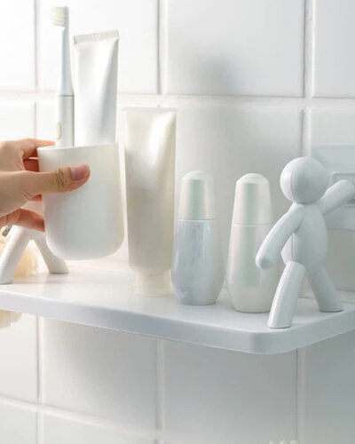 DECORHUB Pack of 2 Wall Hanging Bathroom Storage , Floating Wall Shelf 9.75 Plastic Wall Shelf (Number of Shelves - 2, White)