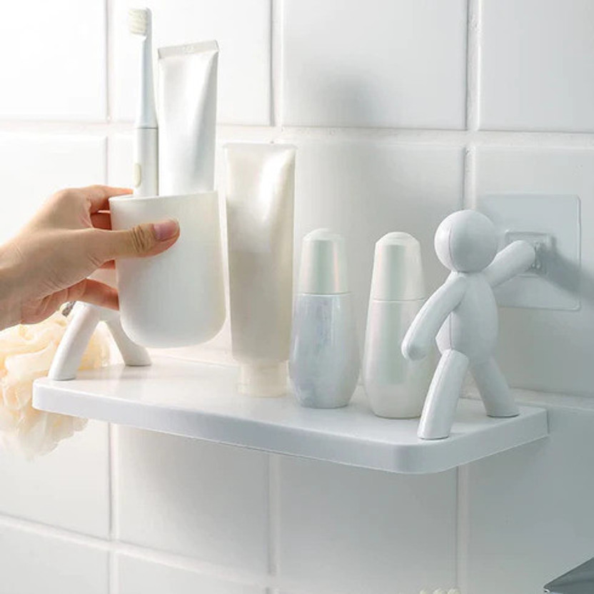 DECORHUB Pack of 2 Wall Hanging Bathroom Storage , Floating Wall Shelf 9.75 Plastic Wall Shelf (Number of Shelves - 2, White)
