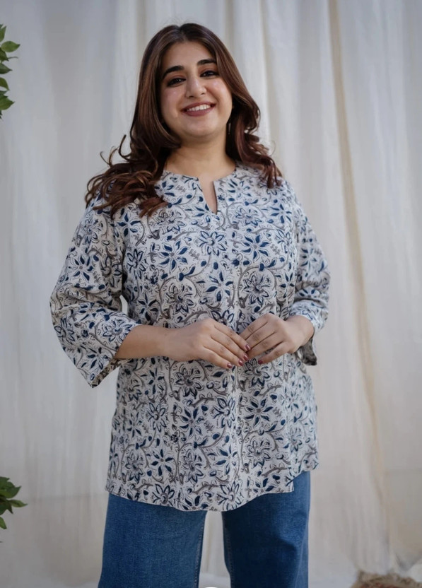 Women Printed Viscose Rayon Straight Kurta (White)