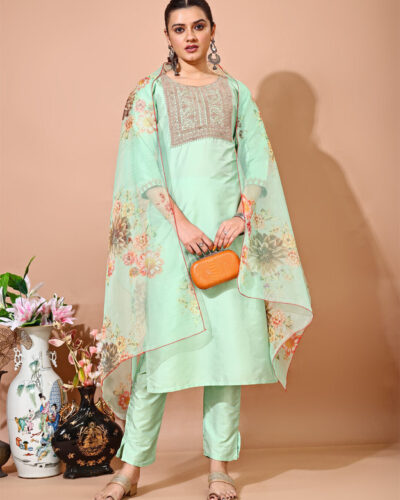 Women Art Silk Kurti Pant Dupatta Set