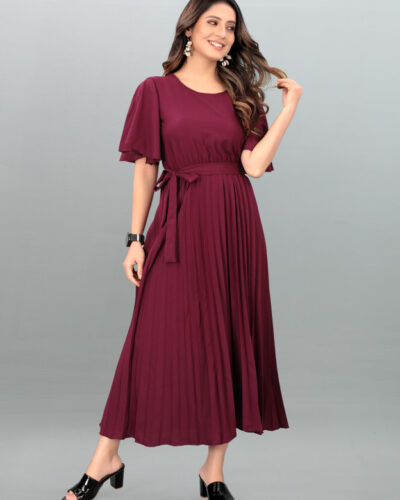 Women Pleated Purple Midi/Calf Length Dress