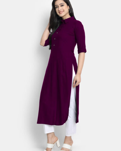 Women Solid Viscose Rayon Straight Kurta (Purple)