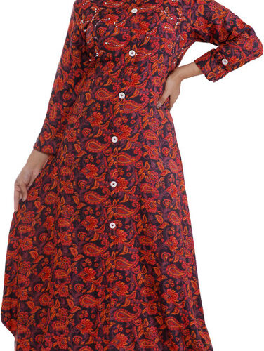 Women Printed Viscose Rayon A-line Kurta (Maroon)