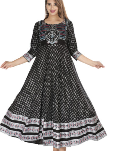 Women Self Design Viscose Rayon Anarkali Kurta (Black)