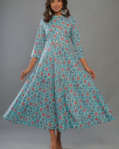 Women Printed Pure Cotton Anarkali Kurta (Multicolor)
